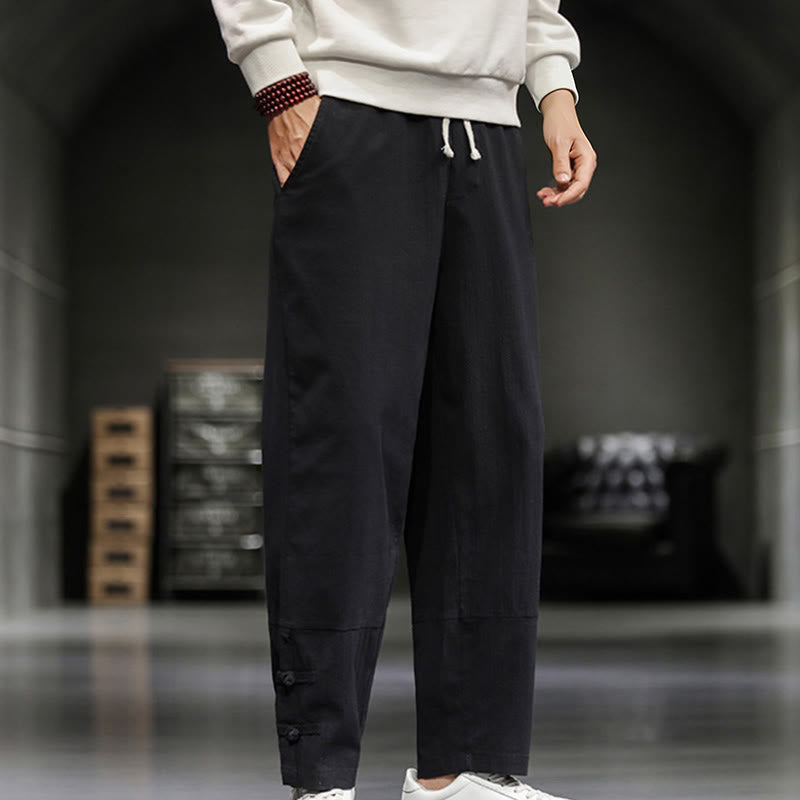 Buddha Stones Pantalones de algodón para hombre con cintura elástica, cordón ajustable, botones de rana y bolsillos hasta el tobillo - image 18