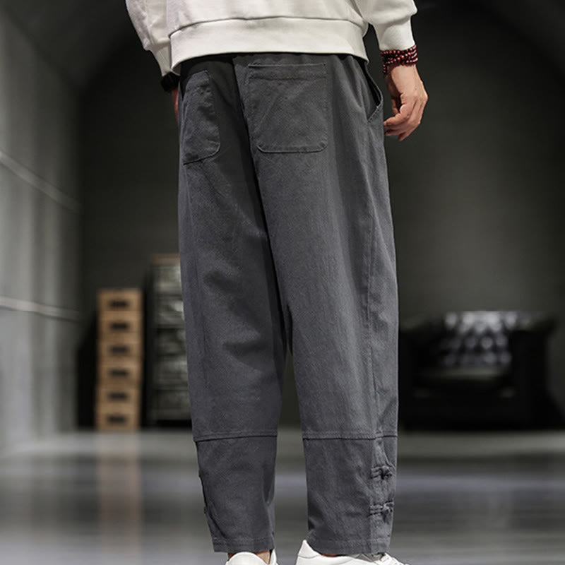 Buddha Stones Pantalones de algodón para hombre con cintura elástica, cordón ajustable, botones de rana y bolsillos hasta el tobillo - image 16