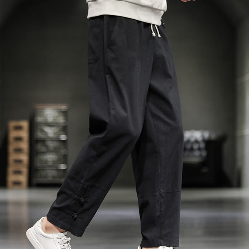 Buddha Stones Pantalones de algodón para hombre con cintura elástica, cordón ajustable, botones de rana y bolsillos hasta el tobillo - image 19