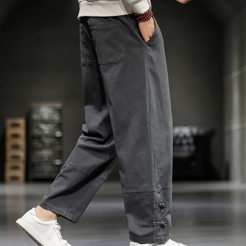 Buddha Stones Pantalones de algodón para hombre con cintura elástica, cordón ajustable, botones de rana y bolsillos hasta el tobillo - image 15