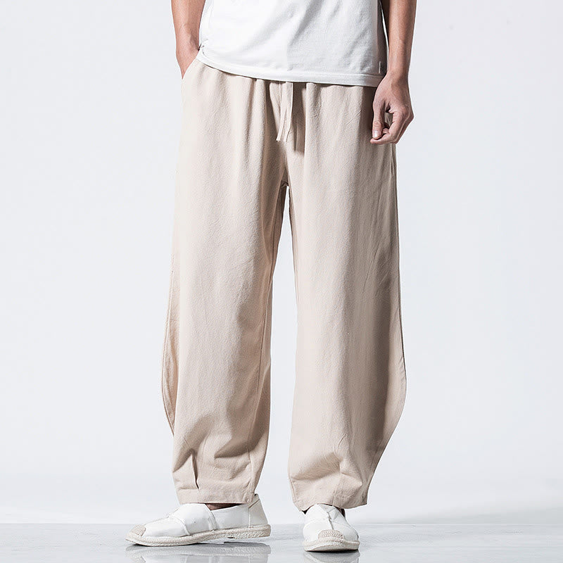 Buddha Stones Pantalones de algodón para hombre con cintura elástica y cordón ajustable hasta el tobillo con bolsillos - image 19