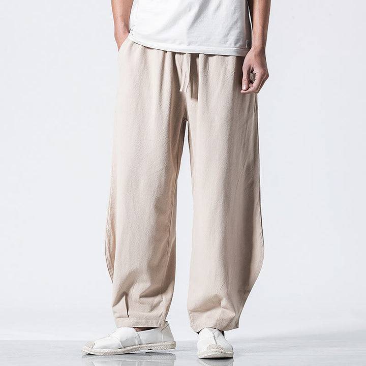 Buddha Stones Pantalones de algodón para hombre con cintura elástica y cordón ajustable hasta el tobillo con bolsillos - image 19