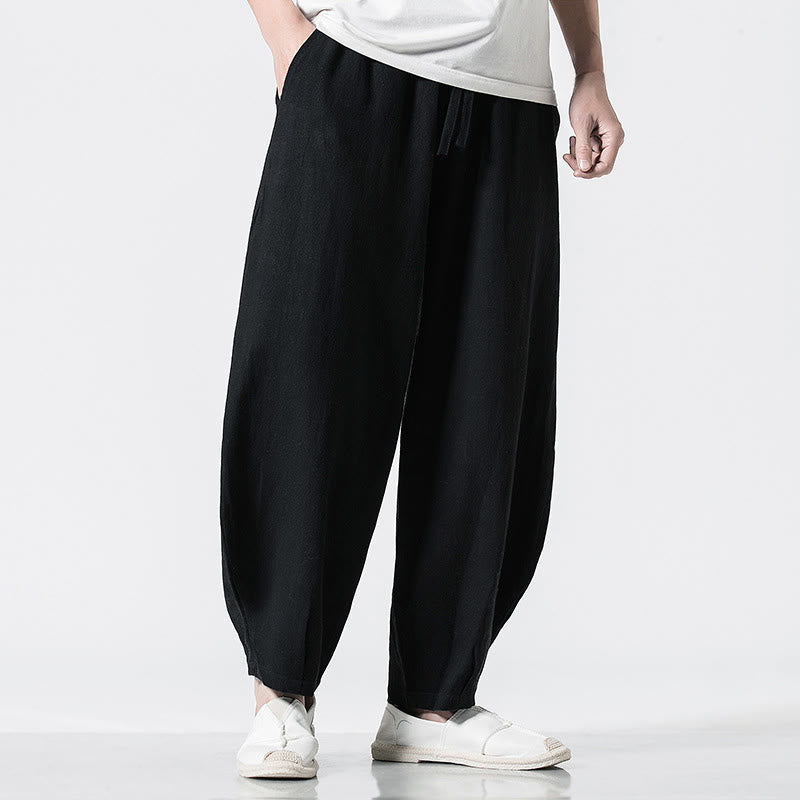 Buddha Stones Pantalones de algodón para hombre con cintura elástica y cordón ajustable hasta el tobillo con bolsillos - image 13