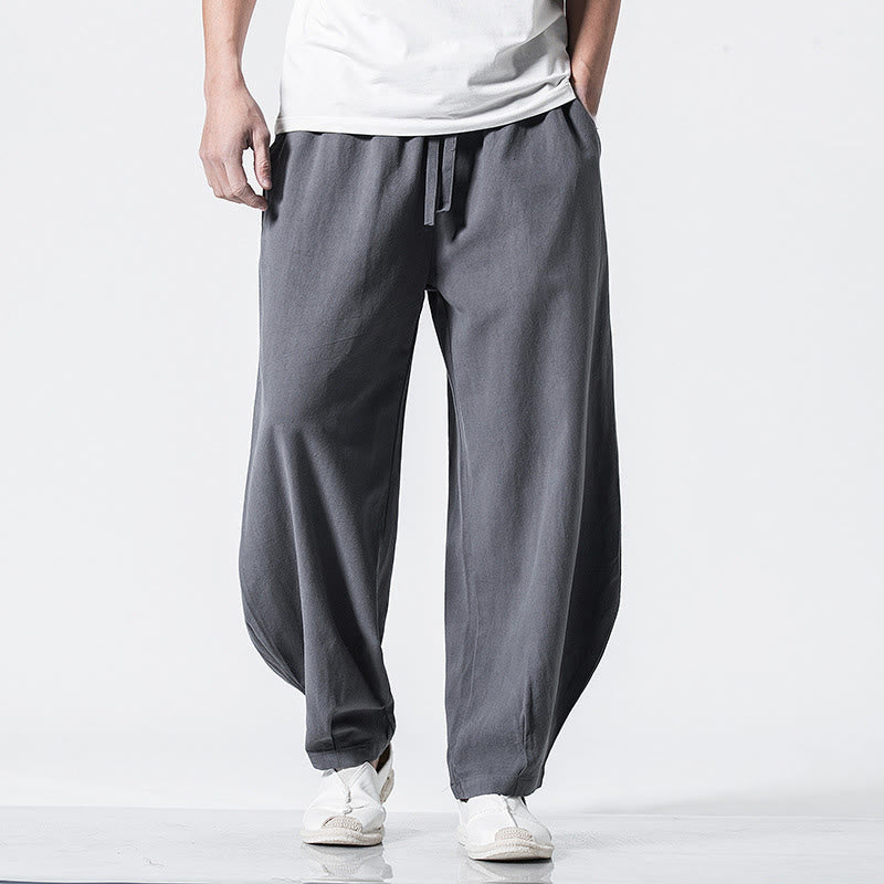 Buddha Stones Pantalones de algodón para hombre con cintura elástica y cordón ajustable hasta el tobillo con bolsillos - Gris - US/UK/AU46, EU56 (5XL) - image 0