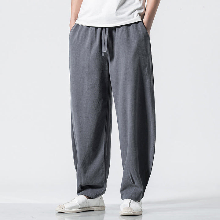 Buddha Stones Pantalones de algodón para hombre con cintura elástica y cordón ajustable hasta el tobillo con bolsillos - image 4