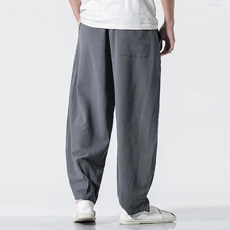 Buddha Stones Pantalones de algodón para hombre con cintura elástica y cordón ajustable hasta el tobillo con bolsillos - image 7