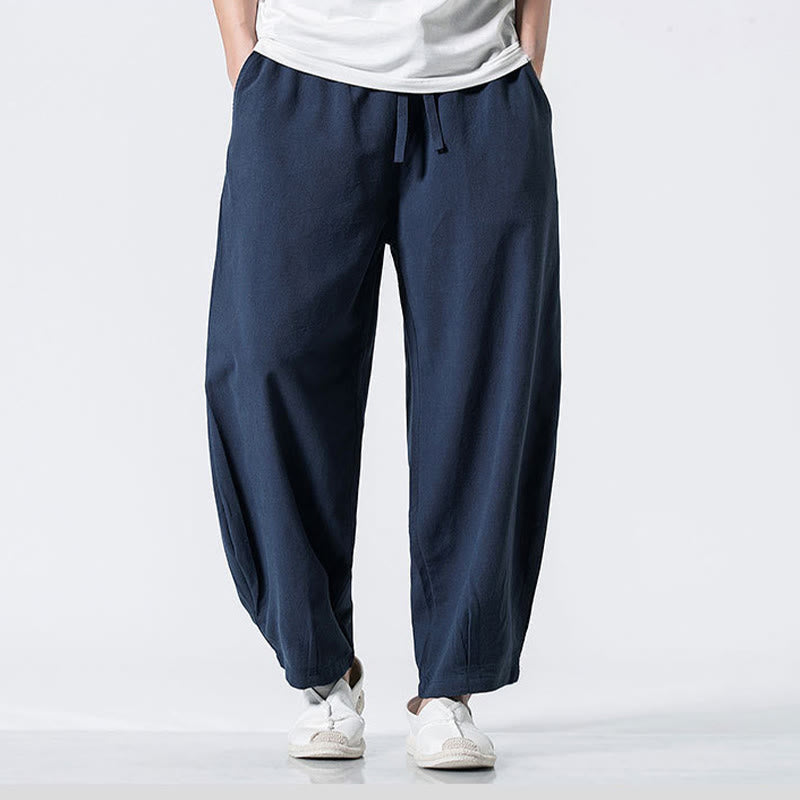 Buddha Stones Pantalones de algodón para hombre con cintura elástica y cordón ajustable hasta el tobillo con bolsillos - Azul oscuro - US/UK/AU46, EU56 (5XL) - image 23