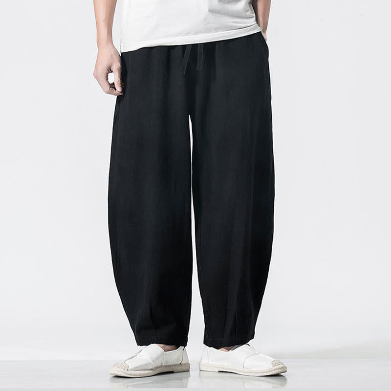 Buddha Stones Pantalones de algodón para hombre con cintura elástica y cordón ajustable hasta el tobillo con bolsillos - image 14