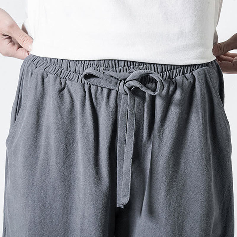 Buddha Stones Pantalones de algodón para hombre con cintura elástica y cordón ajustable hasta el tobillo con bolsillos - image 8