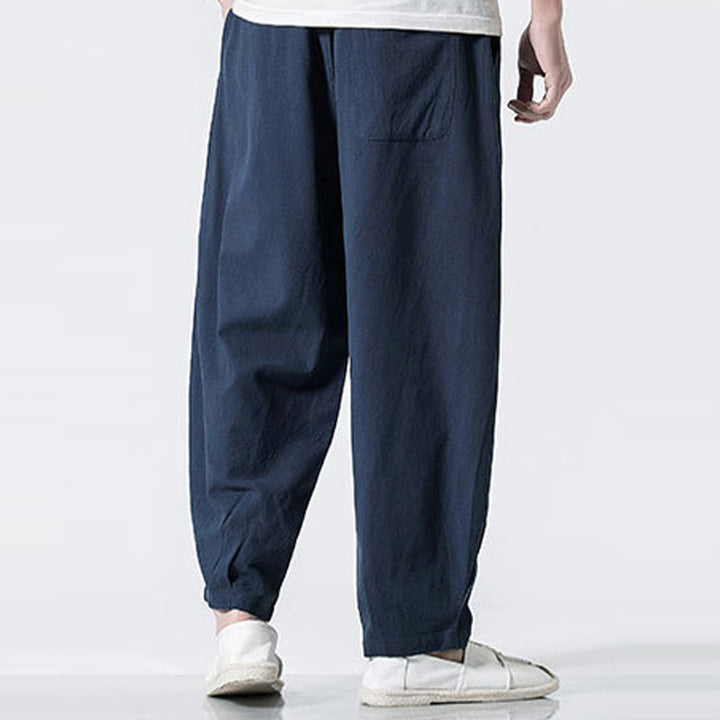 Buddha Stones Pantalones de algodón para hombre con cintura elástica y cordón ajustable hasta el tobillo con bolsillos - image 28