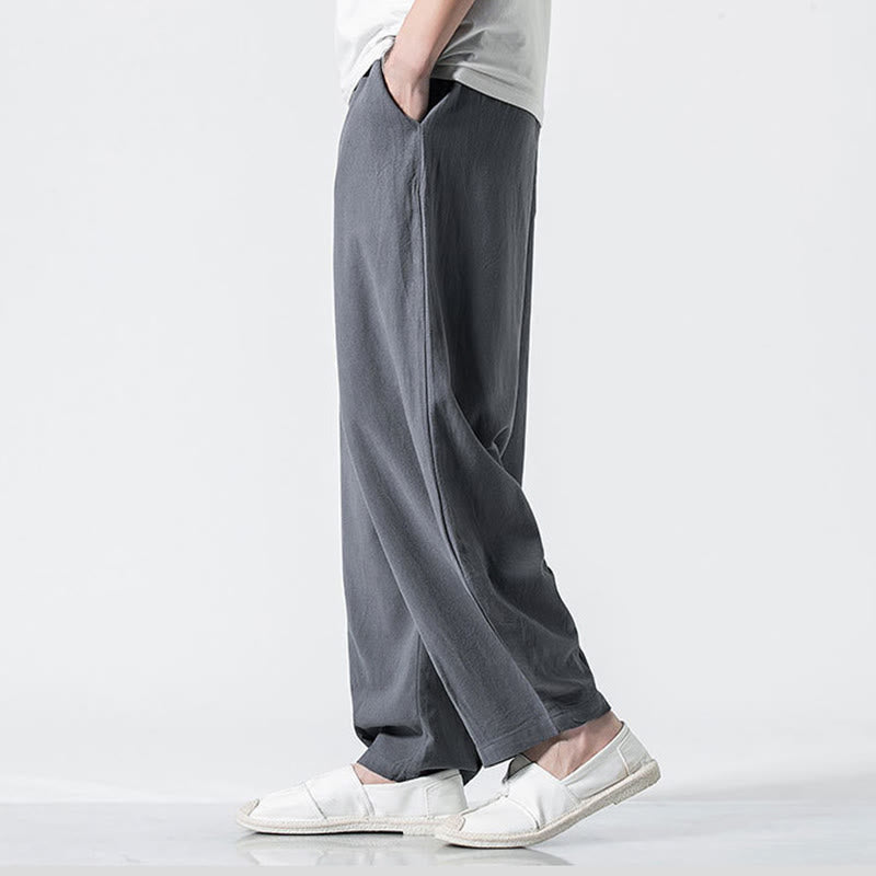 Buddha Stones Pantalones de algodón para hombre con cintura elástica y cordón ajustable hasta el tobillo con bolsillos - image 6