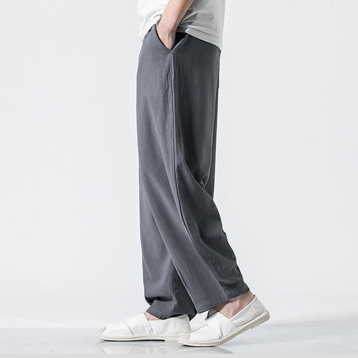 Buddha Stones Pantalones de algodón para hombre con cintura elástica y cordón ajustable hasta el tobillo con bolsillos - image 6