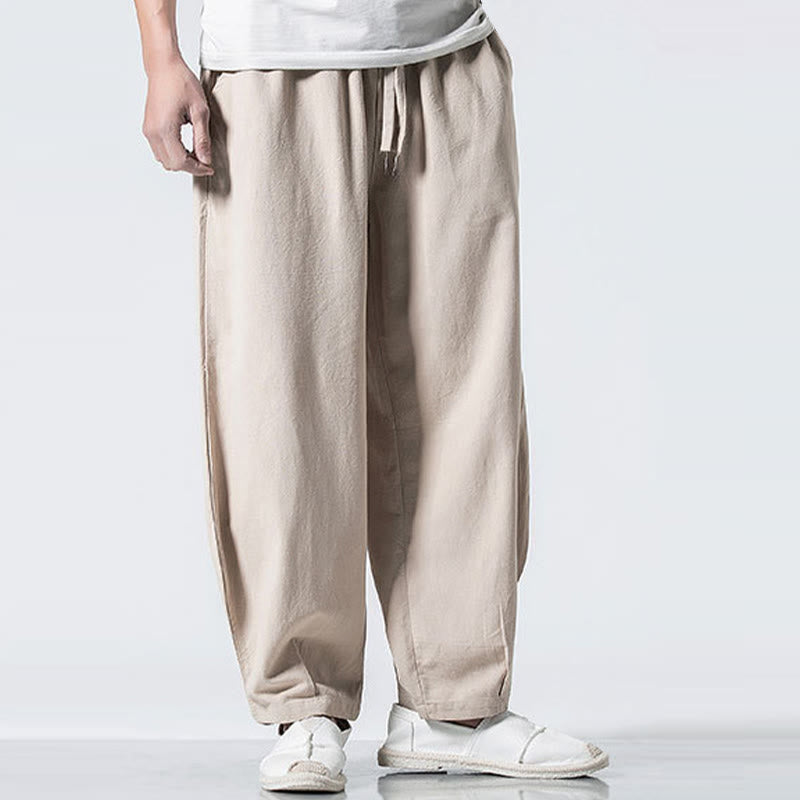 Buddha Stones Pantalones de algodón para hombre con cintura elástica y cordón ajustable hasta el tobillo con bolsillos - image 20