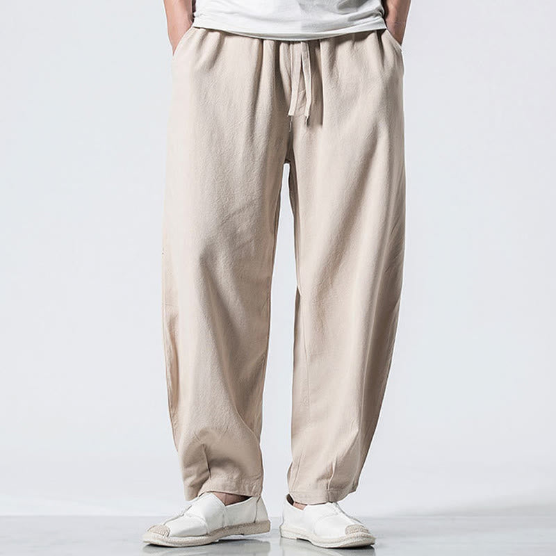 Buddha Stones Pantalones de algodón para hombre con cintura elástica y cordón ajustable hasta el tobillo con bolsillos - Blanco antiguo - US/UK/AU46, EU56 (5XL) - image 18