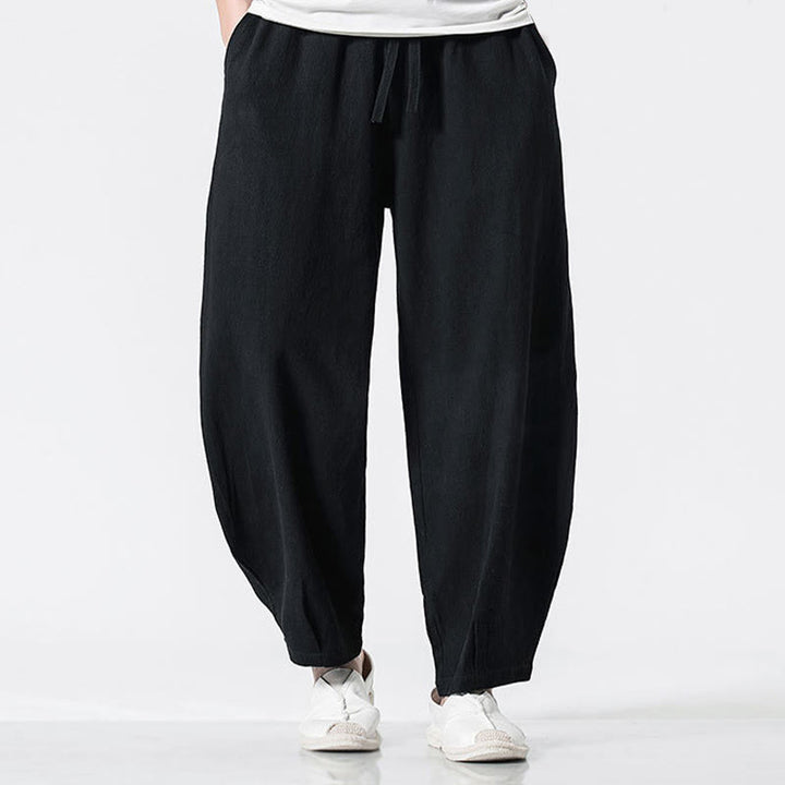 Buddha Stones Pantalones de algodón para hombre con cintura elástica y cordón ajustable hasta el tobillo con bolsillos - Negro - US/UK/AU46, EU56 (5XL) - image 12