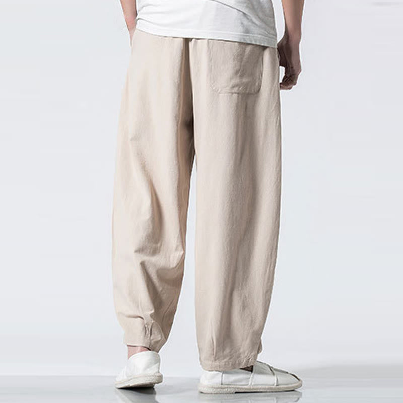 Buddha Stones Pantalones de algodón para hombre con cintura elástica y cordón ajustable hasta el tobillo con bolsillos - image 22