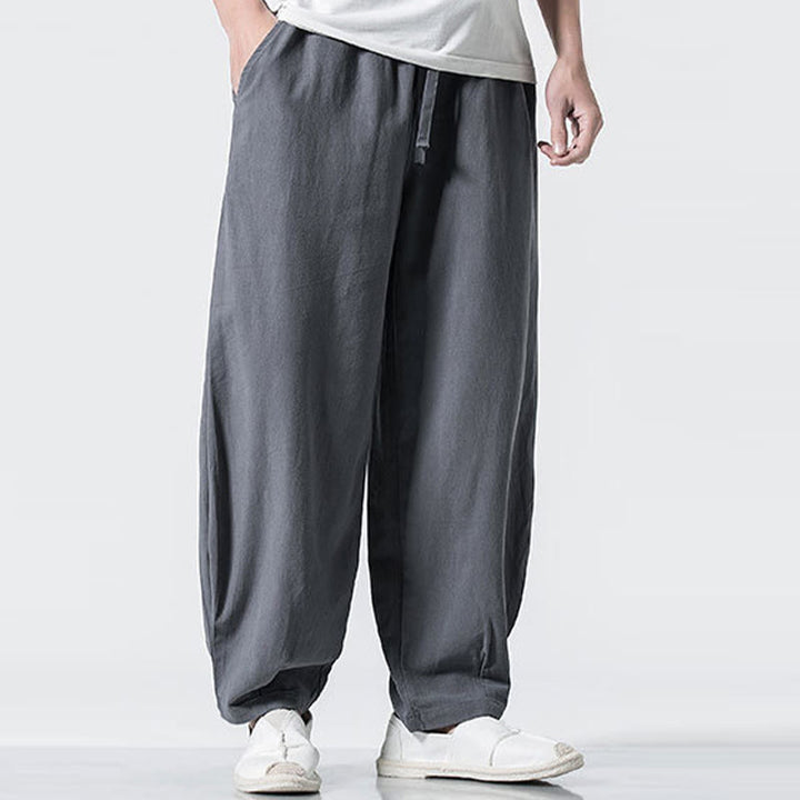 Buddha Stones Pantalones de algodón para hombre con cintura elástica y cordón ajustable hasta el tobillo con bolsillos - image 5