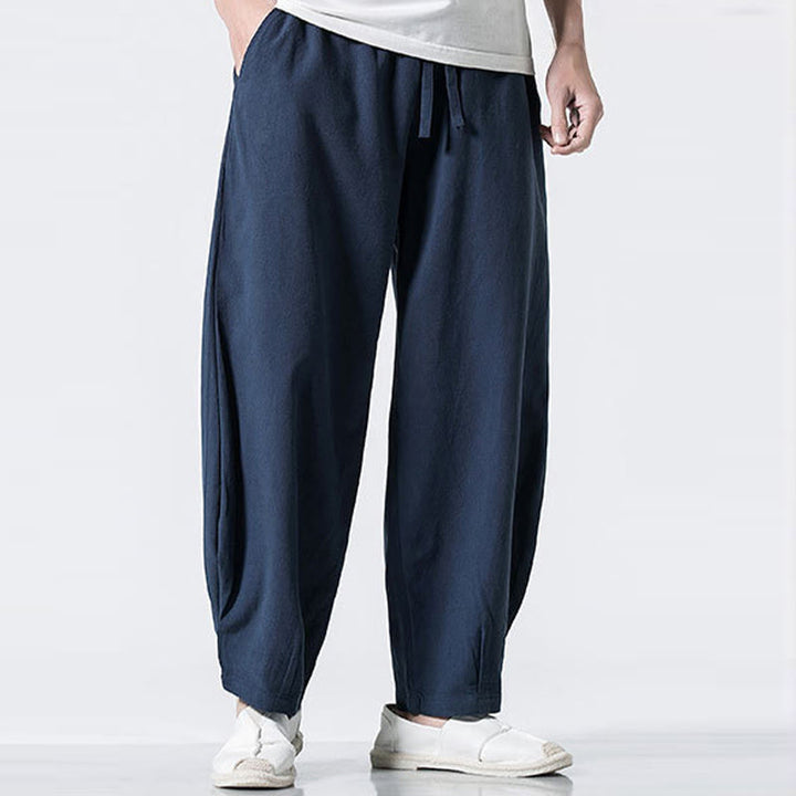 Buddha Stones Pantalones de algodón para hombre con cintura elástica y cordón ajustable hasta el tobillo con bolsillos - image 25
