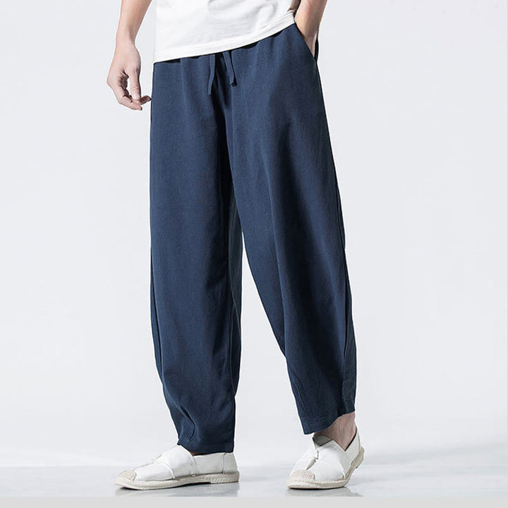 Buddha Stones Pantalones de algodón para hombre con cintura elástica y cordón ajustable hasta el tobillo con bolsillos - image 26