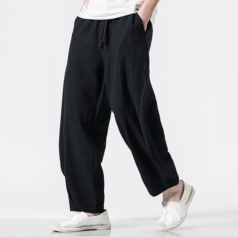 Buddha Stones Pantalones de algodón para hombre con cintura elástica y cordón ajustable hasta el tobillo con bolsillos - image 15