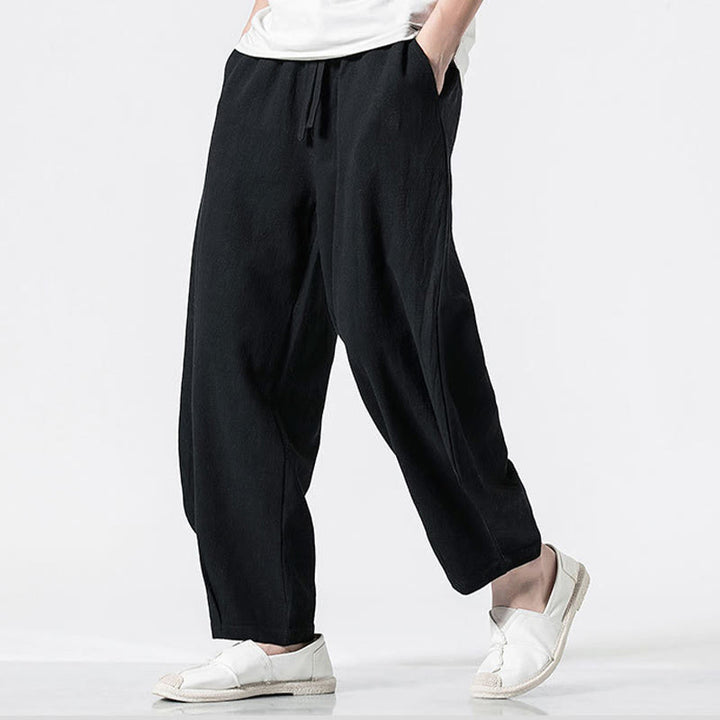 Buddha Stones Pantalones de algodón para hombre con cintura elástica y cordón ajustable hasta el tobillo con bolsillos - image 15