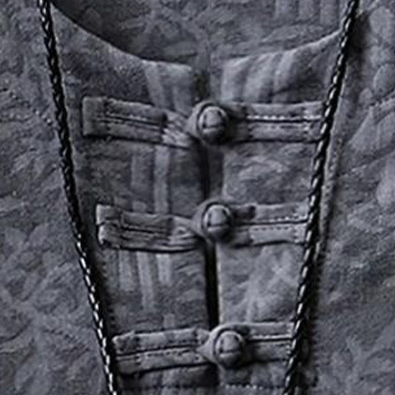Buddha Stones Camisa de algodón para hombre de media manga con botones de rana y estampado floral de verano - image 7