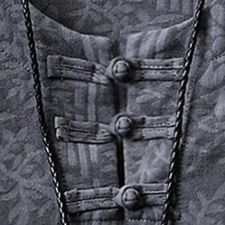 Buddha Stones Camisa de algodón para hombre de media manga con botones de rana y estampado floral de verano - image 7