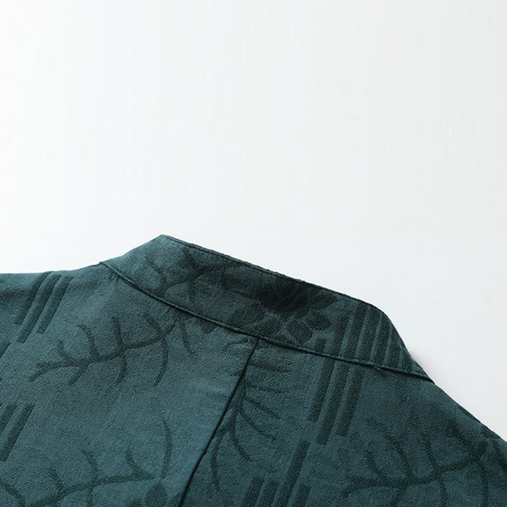 Buddha Stones Camisa de algodón para hombre con estampado floral y botones de rana de verano de media manga - image 10