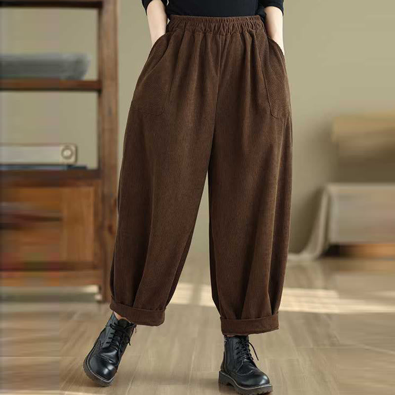 Pantalones harén de pana para mujer, de diseño sencillo, hasta los tobillos, de color liso y con bolsillos , de Buddha Stones, para invierno - image 16
