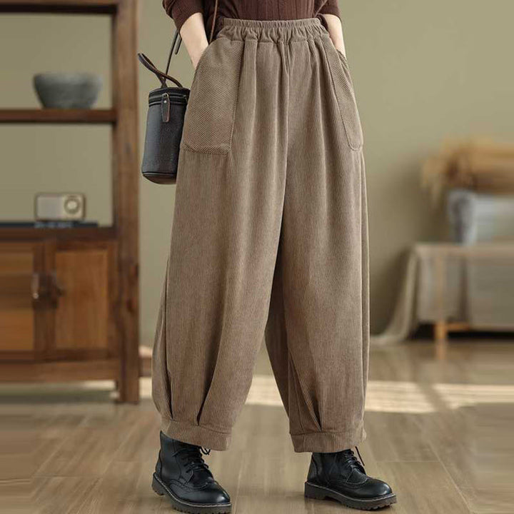 Pantalones harén de pana para mujer, de diseño sencillo, hasta los tobillos, de color liso y con bolsillos , de Buddha Stones, para invierno - image 11