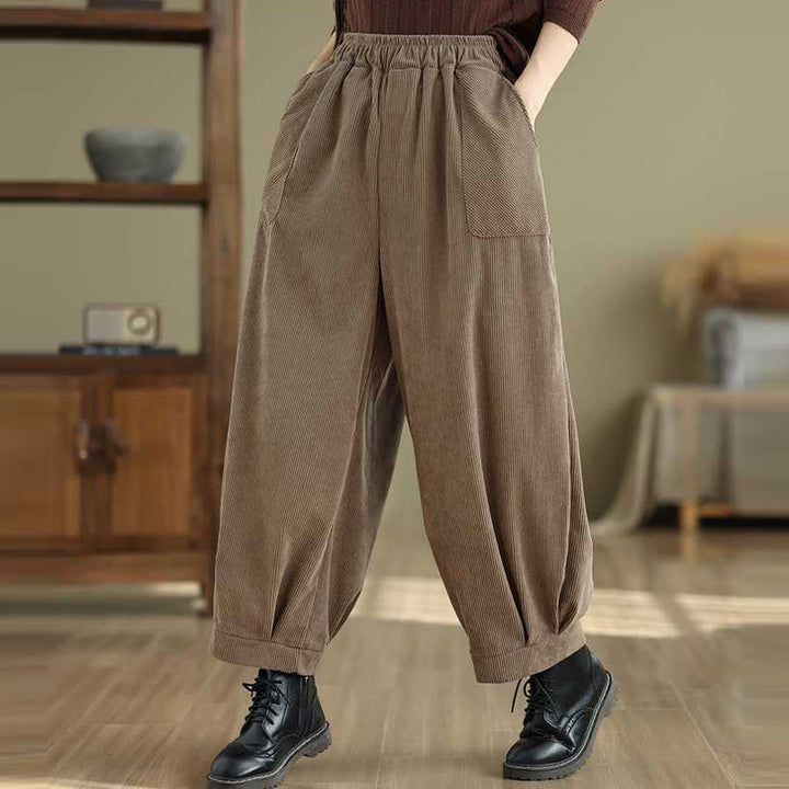 Pantalones harén de pana para mujer, de diseño sencillo, hasta los tobillos, de color liso y con bolsillos , de Buddha Stones, para invierno - image 8