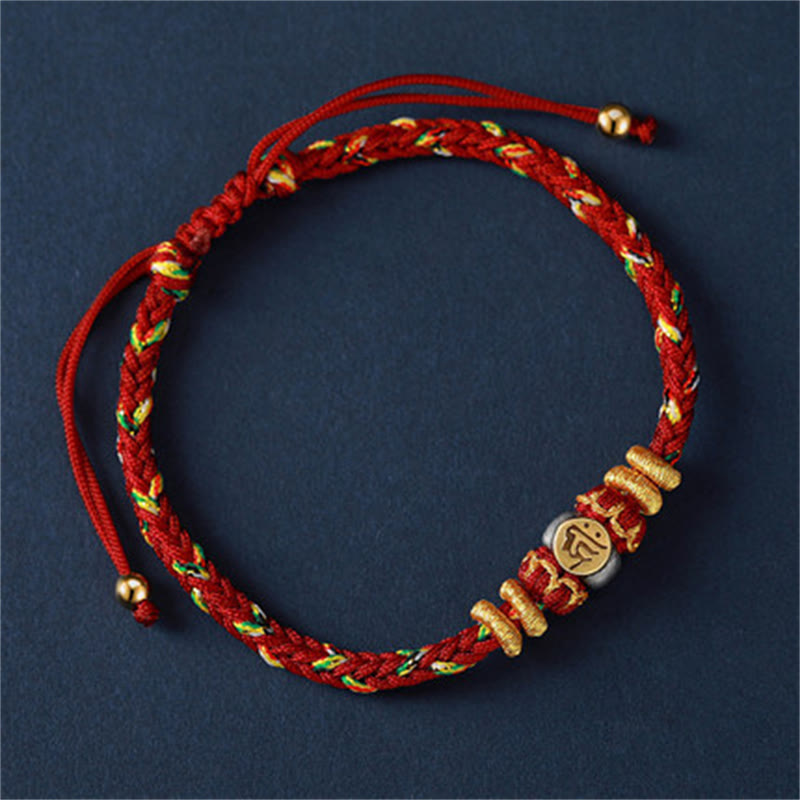 Pulsera de hilo trenzado de la suerte de plata con Buda natal del zodiaco chino de Buddha Stones - Perro/Cerdo (Talla de pulsera 18-28 cm) - image 19