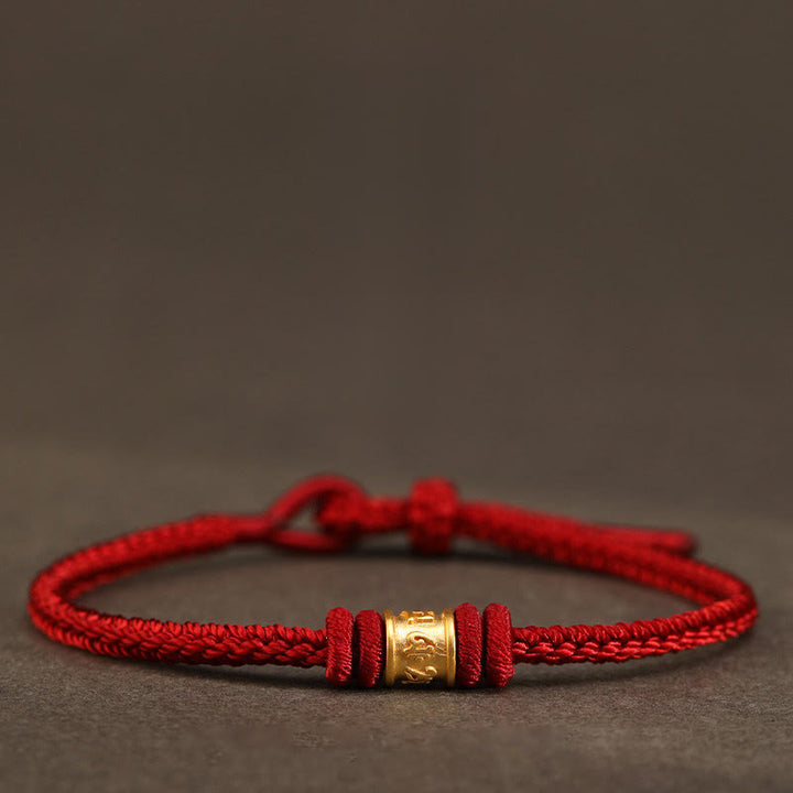 Buddha Stones Pulsera de protección de la suerte Om Mani Padme Hum de oro 999 hecha a mano del Tíbet - Rojo - 18 centímetros - image 0