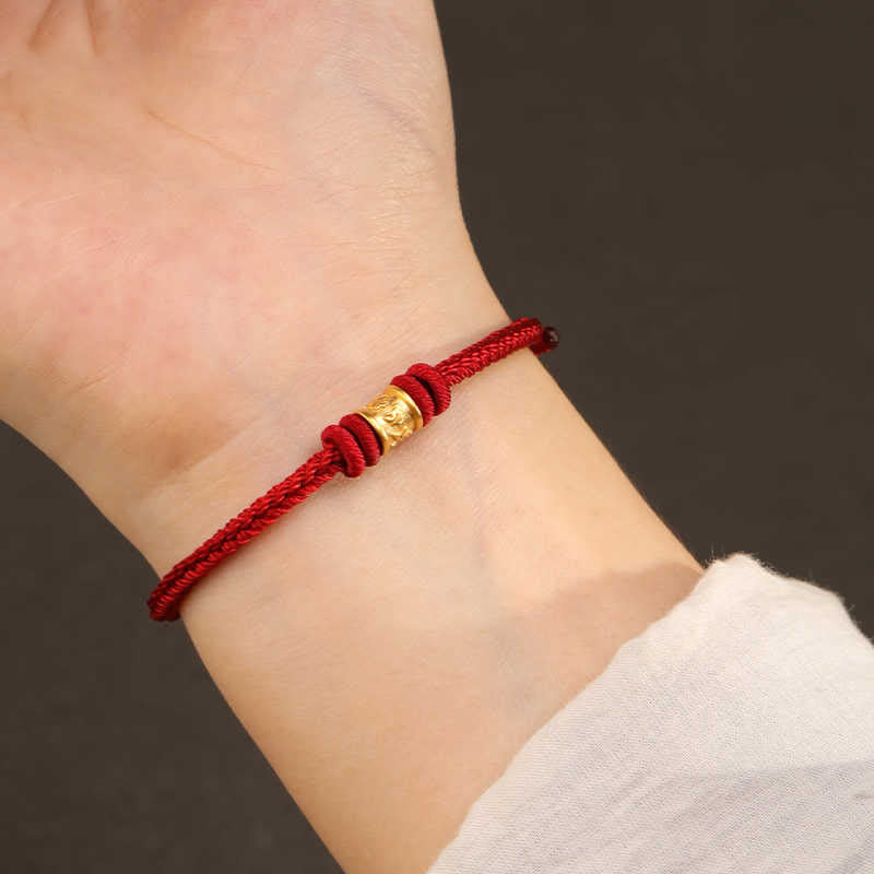 Buddha Stones Pulsera de protección de la suerte Om Mani Padme Hum de oro 999 hecha a mano del Tíbet - image 3