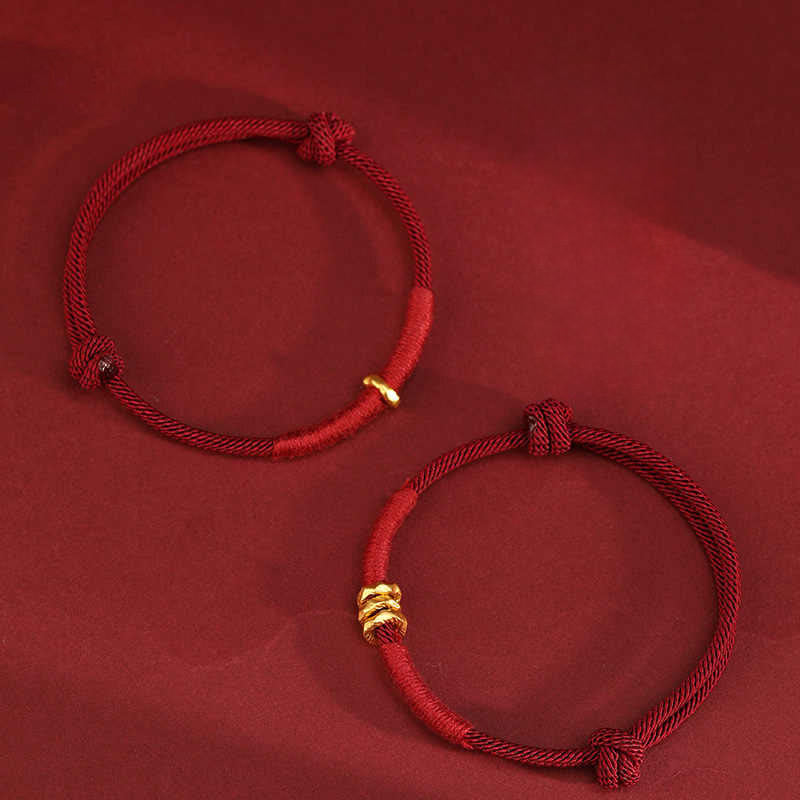 Buddha Stones Pulsera de tobillo trenzada de cuerda roja de la suerte hecha a mano con diseño de anillo de oro 999 - image 15