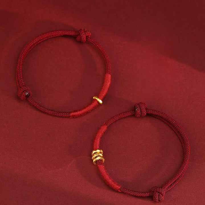Buddha Stones Pulsera de tobillo trenzada de cuerda roja de la suerte hecha a mano con diseño de anillo de oro 999 - image 15