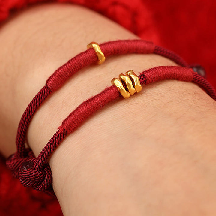 Buddha Stones Pulsera de tobillo trenzada de cuerda roja de la suerte hecha a mano con diseño de anillo de oro 999 - image 14