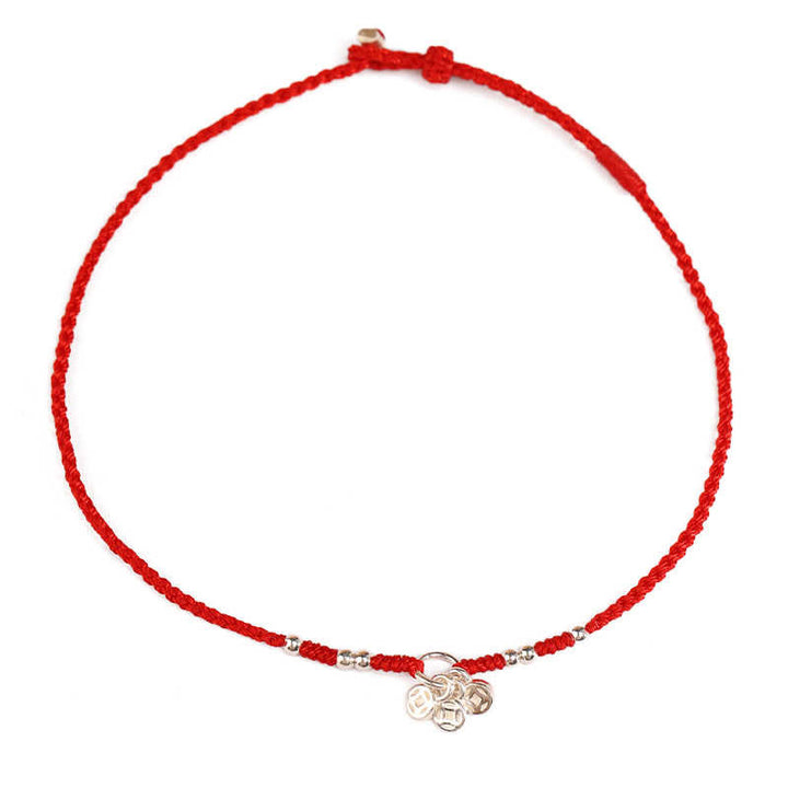 Buddha Stones Pulsera tobillera ultrafina con diseño de monedas de cobre y plata de ley 925 hecha a mano. - image 3