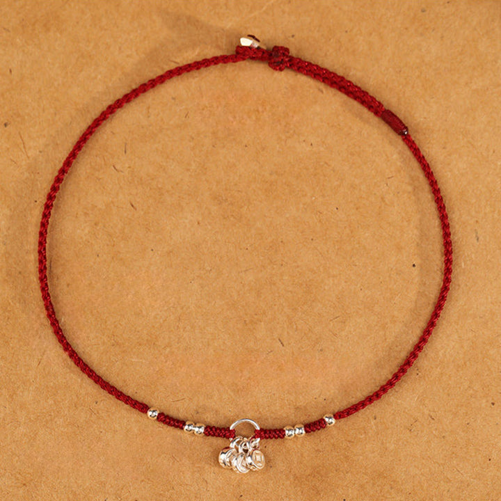Buddha Stones Pulsera tobillera ultrafina con diseño de monedas de cobre y plata de ley 925 hecha a mano. - image 5
