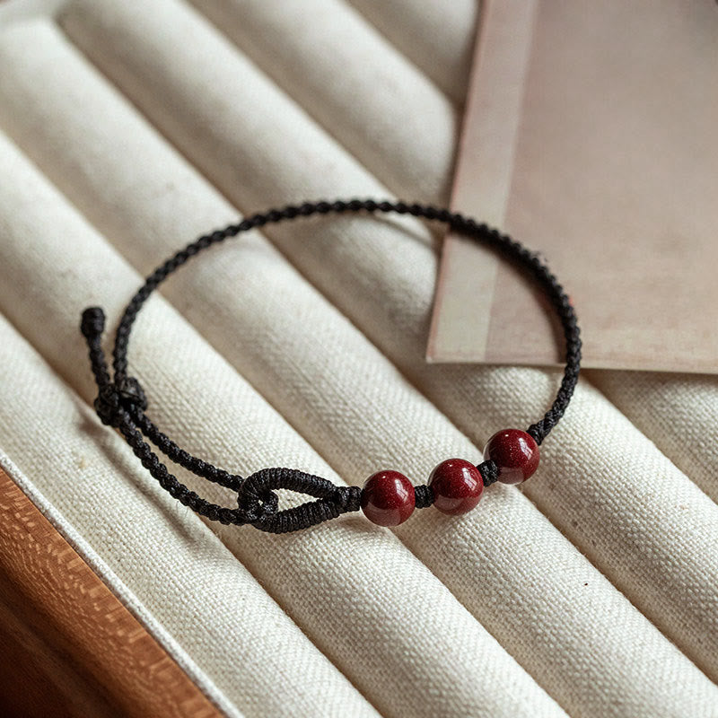 Buddha Stones Pulsera trenzada de cuentas de cinabrio con bendición de la calma hecha a mano - Cuerda negra (circunferencia de la muñeca: 16-18 cm) - image 9