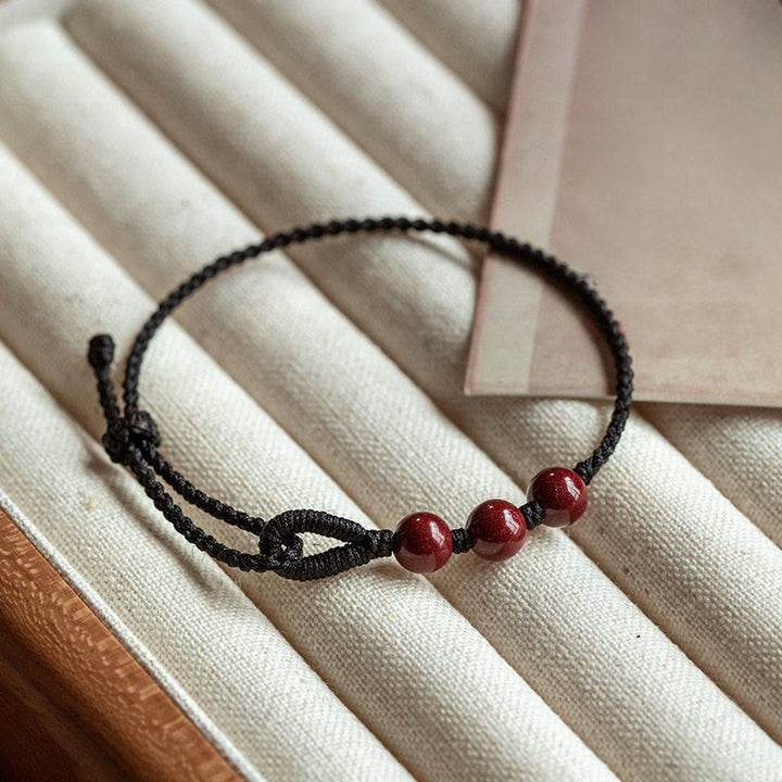 Buddha Stones Pulsera trenzada de cuentas de cinabrio con bendición de la calma hecha a mano - Cuerda negra (circunferencia de la muñeca: 16-18 cm) - image 9