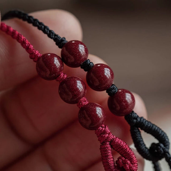 Buddha Stones Pulsera trenzada de cuentas de cinabrio con bendición de la calma hecha a mano - image 14