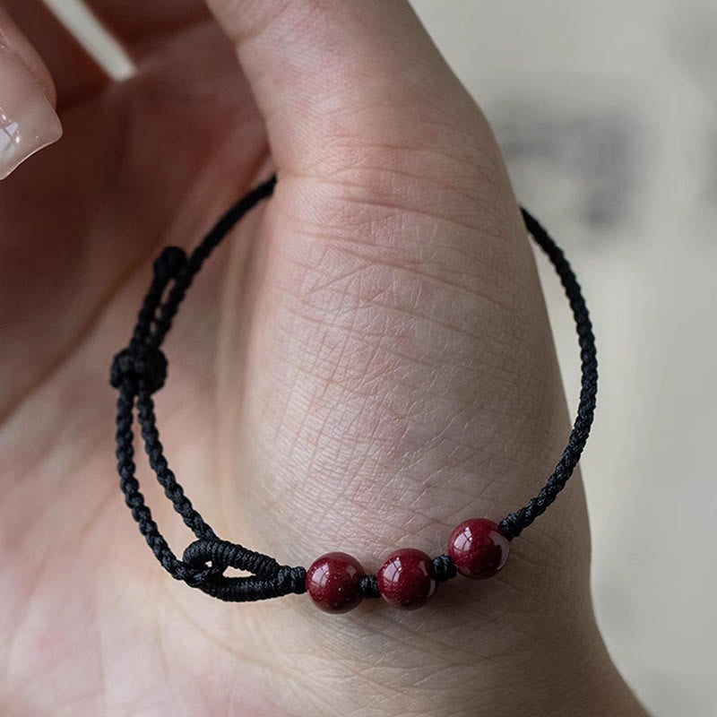 Buddha Stones Pulsera trenzada de cuentas de cinabrio con bendición de la calma hecha a mano - image 10
