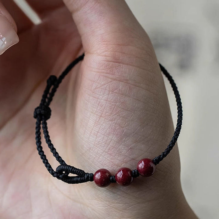 Buddha Stones Pulsera trenzada de cuentas de cinabrio con bendición de la calma hecha a mano - image 10