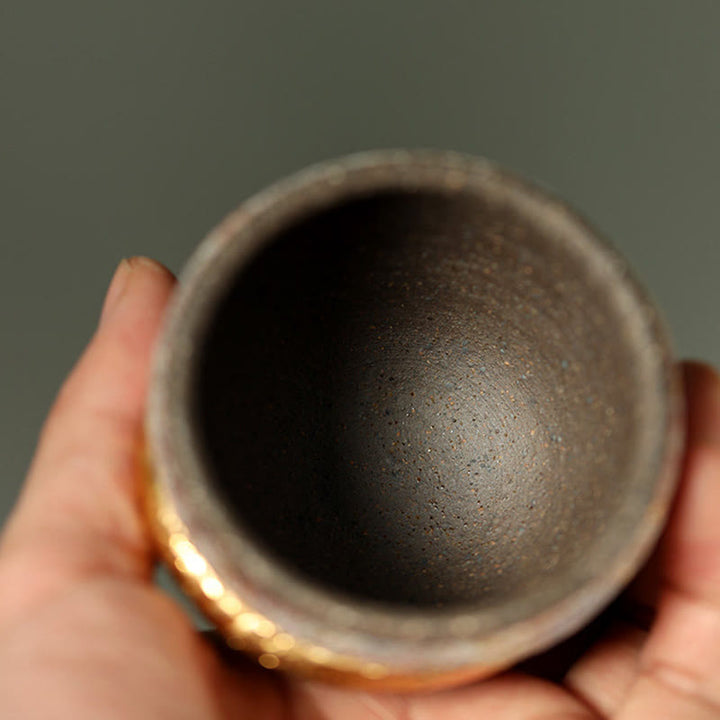 Buddha Stones Taza de té de cerámica con forma de pez koi Arowana dorado, taza de té Kung Fu - image 4