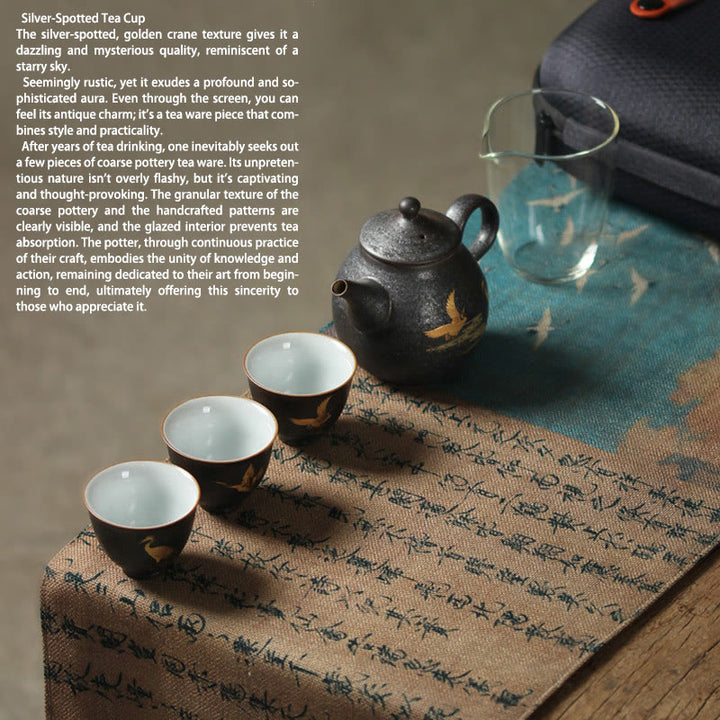 Buddha Stones Taza de té de cerámica pequeña con forma de grulla dorada pintada a mano, 40 ml - image 12