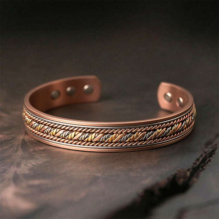 Buddha Stones Brazalete de cobre trenzado abierto retro con equilibrio de la suerte - Cobre (circunferencia de la muñeca: 15-18 cm) - image 0
