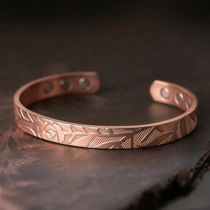 Buddha Stones Brazalete abierto de cobre con diseño de flor de rosa y equilibrio de la suerte - Pulsera de cobre de 10 mm (circunferencia de la muñeca: 15-18 cm) - image 0