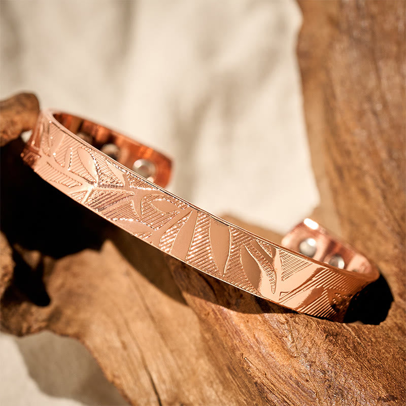 Buddha Stones Brazalete abierto de cobre con diseño de flor de rosa y equilibrio de la suerte - image 2
