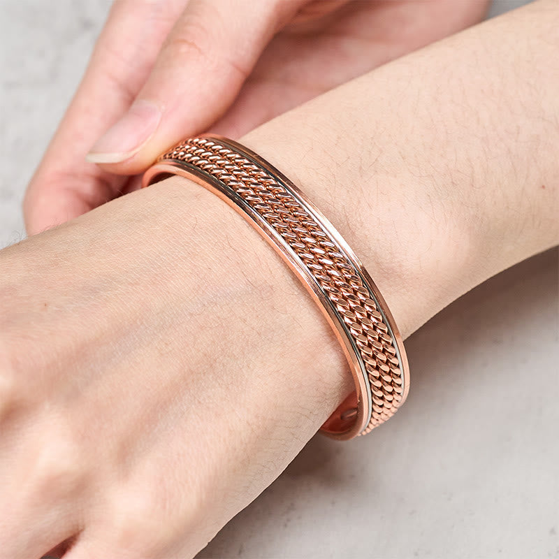 Buddha Stones Brazalete de equilibrio ajustable abierto de cobre con diseño trenzado - image 3